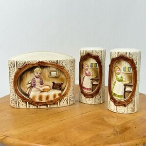 Vintage 1978 Sears Roebuck & Co Japan Ceramic Napkin Holder & Salt Pepper Shaker